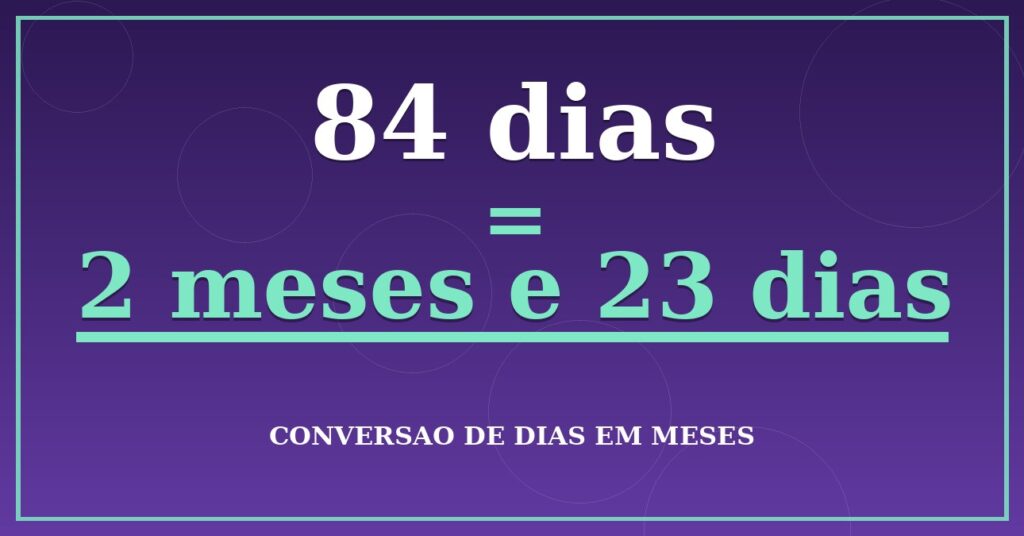 84 dias são quantos meses — resultado: 2,76 meses